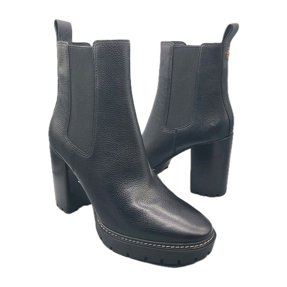 Tory Burch Womens Boots Black Chelsea Lug Pull On Block Heel Booties Size 11 NEW